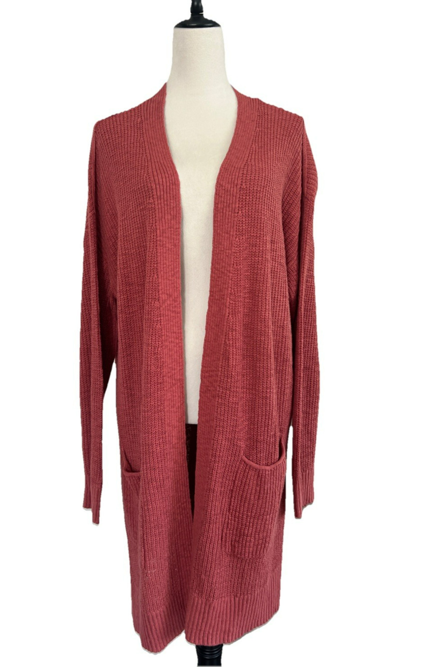 Sonoma Everyday Cardigan Womens XXL Mauve Open Front Longline Cotton Blend New